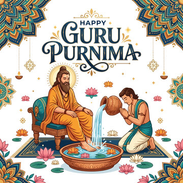 Guru Purnima: Devotee washes guru's feet, spiritual offering, lotus, Indian culture