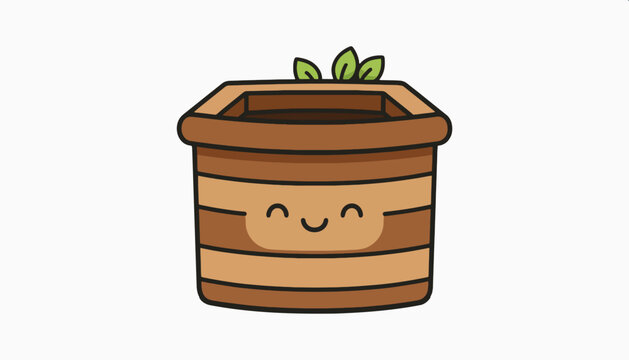 Smiling brown compost bin with green leaves for organic waste