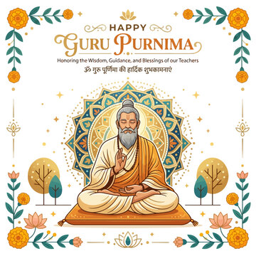 Guru Purnima Celebration: Guru Meditating, Honoring Teachers, Indian Culture