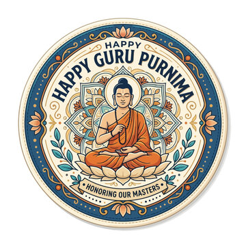 Happy Guru Purnima Celebration with Buddha Meditation and Mandala Art