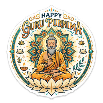 Guru Purnima Greeting: Monk Meditating in Lotus Pose, Spiritual Art