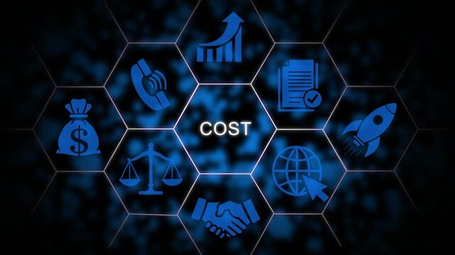 Cost optimization and business strategy concept with digital hexagonal interface and financial finance