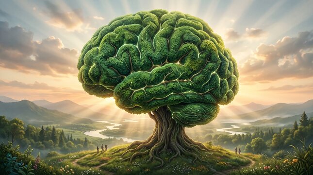 Green Brain and Nature Concept Illustration