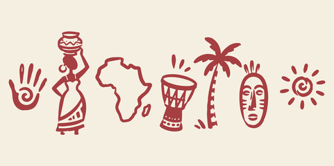 Naklejka na ściany i meble African Culture Doodle Set Vector Illustration