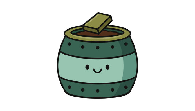 Cute smiling green composting pot for sustainable gardening