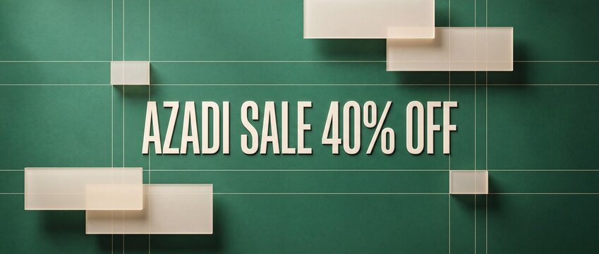 Azadi Sale 40 percent discount banner on green background. Retail promotion signage with bold typography for limited-time offers.