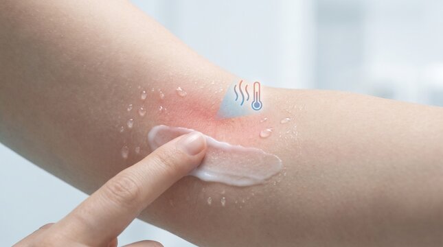 Moisture and Friction Skin Fold Irritation Concept with Barrier Cream and Heat Symbol