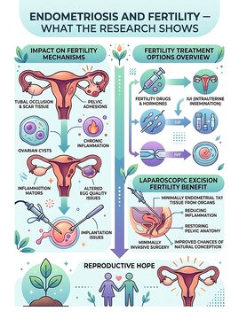 Medical infographic about endometriosis impact on fertility and health