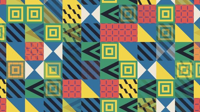 Seamless abstract pattern loop in black, blue, yellow - artistic animated 4K motion background for video editing, social media and presentation