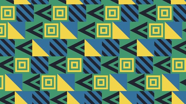 Seamless abstract pattern loop in black, blue, yellow - creative animated 4K motion background for video editing, social media and presentation