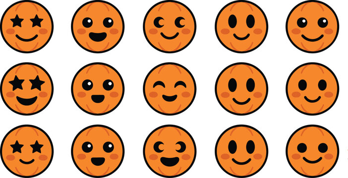 Vintage Geometric Halloween Jack O Lantern Pumpkin Silhouettes Vector Set