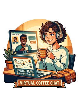 Professional woman participating in a remote virtual coffee chat