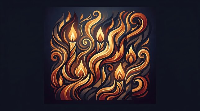 Stylized burning candles with golden swirling fire on dark background