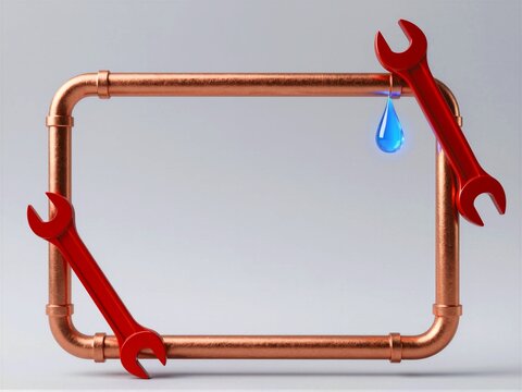 Plumbing Trade School Frame with Pipes and Wrenches