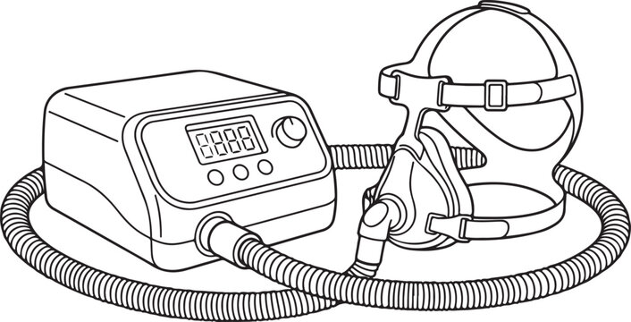Simple BiPAP Machine with Nasal Mask Medical Outline Vector Illustration