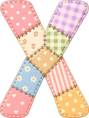 Obraz premium Cute patchwork fabric letter X with quilted stitches and pastel patterns