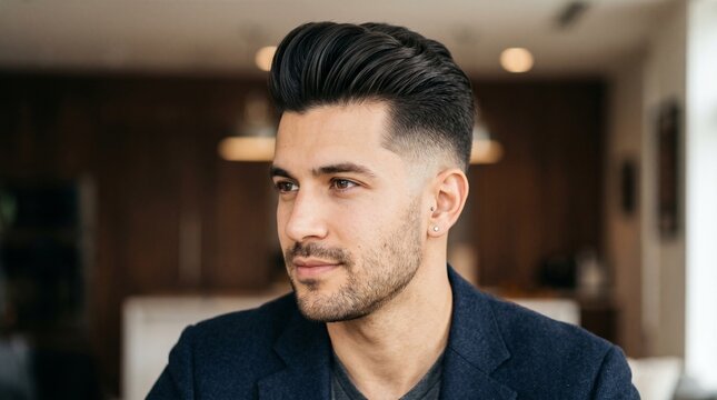 Modern Elegant Quiff Hairstyle Male Portrait With Premium Studio Lighting
