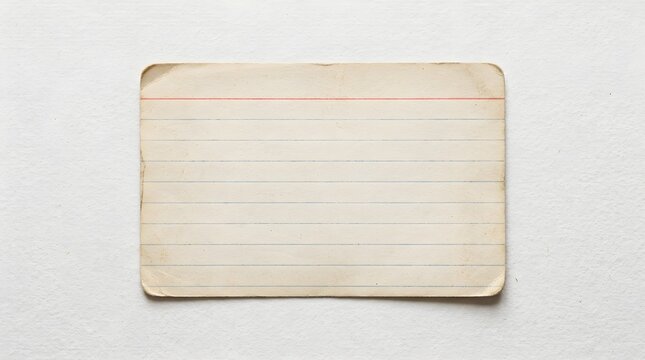 Blank Vintage Lined Index Card with Aged Yellow Paper Texture Isolated on White Background for Note