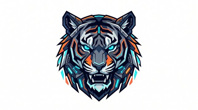 Futuristic Mecha Tiger Head Illustration for Esports Logo and Gaming