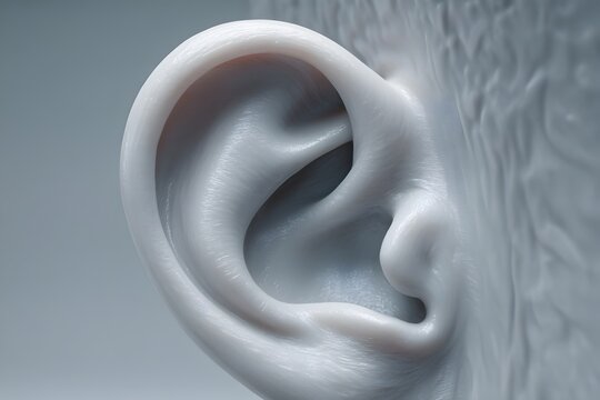 Close-up Human Ear Listening in Soft Blue Monochrome Tone