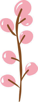 Cute pastel pink berry plant stem branch icon for autumn garden and floral botanical decoration hand drawn illustration vector asset