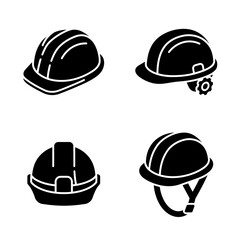 Fototapeta premium Set of four distinct safety helmet icons in black silhouette design