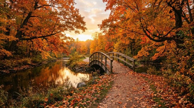 Autumn Forest Bridge Reflection