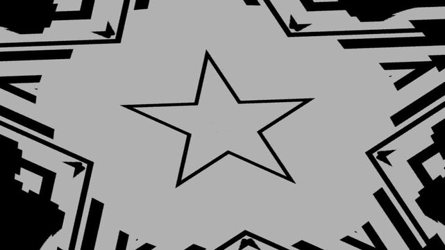 Grayscale geometric star glitch with sharp vector distortion flickering on a seamless loop. Anchors a bold Y2K poster and minimalist album cover music video transition.