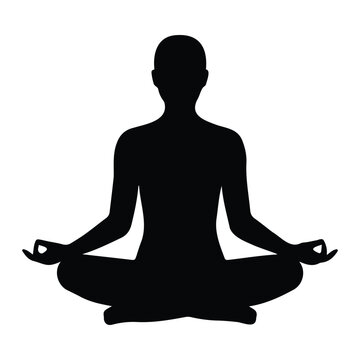 Zen meditation silhouette vector illustration featuring mudra hand gesture in seated posture