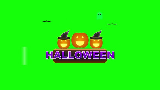 Halloween Jack O Lanterns with Witch Hats on Green Screen Background