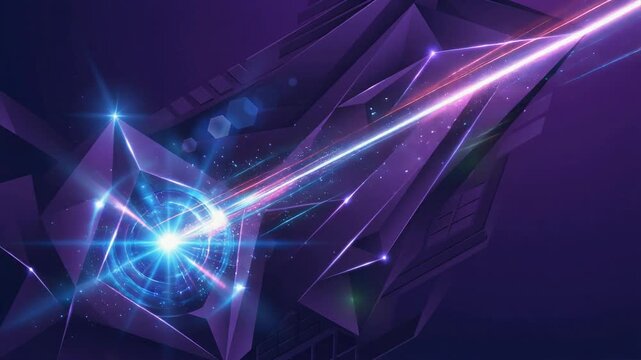 Abstract futuristic background with glowing light rays and geometric shapes, digital art illustration.