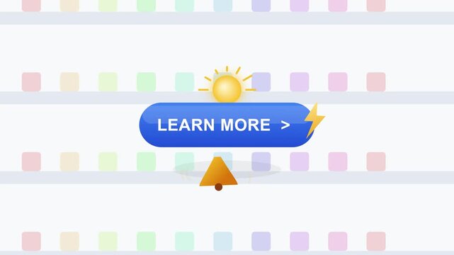 Animated Learn More Button with Sun and Spinner on Pastel Background