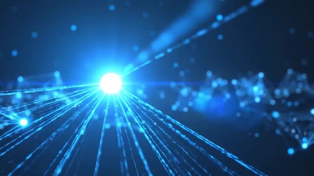 Abstract blue digital network connection points on dark background