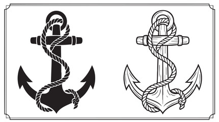 anchor with rope in black silhouette and line art vector design black silhouette black silhouette with line art vector design © Shamsul