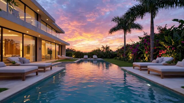 Luxury Villa With Infinity Pool at Sunset.