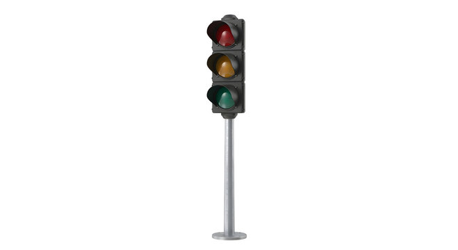 Traffic Light Signal on Pole Isolated on Transparent Background