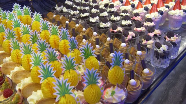 Colorful gourmet desserts at premium buffet restaurant
