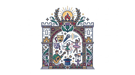 Ornate medieval coat of arms with heraldic symbols and crest. © Muhmd