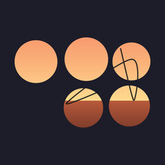 Fototapeta premium Set of five simple circle shapes with different abstract line patterns illustration
