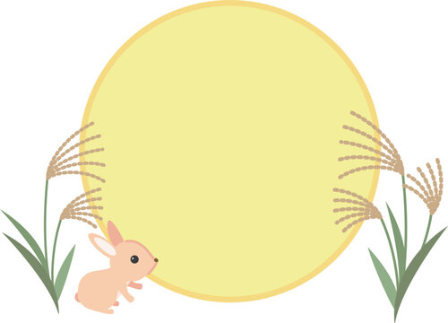 Moon viewing frame with pampas grass and rabbit