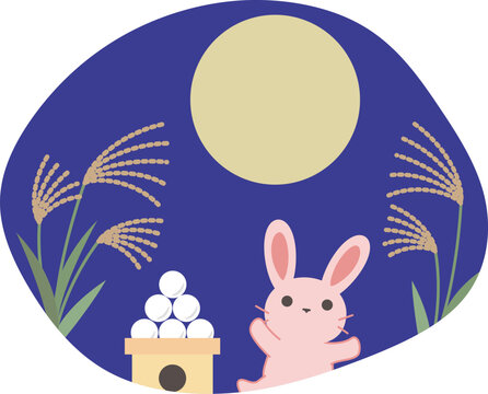 Moon viewing illustration with rabbit and dumplings