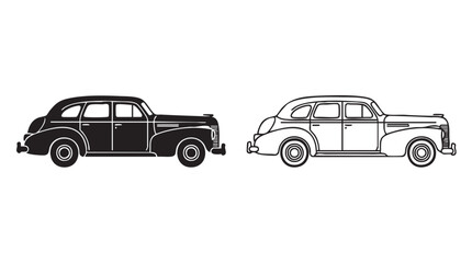 Fototapeta premium vintage sedan black silhouette with line art vector design featuring car, classic
