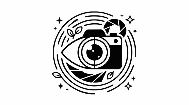 Photography camera eye logo with shutter and leaf elements