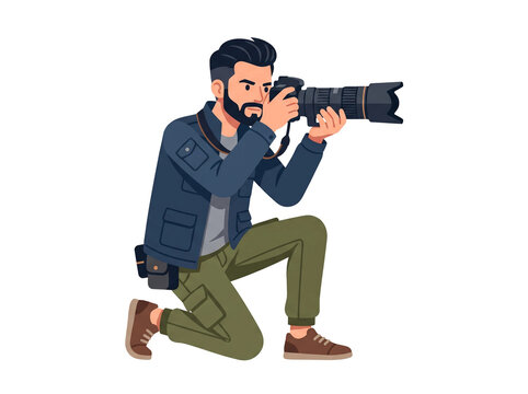 Professional photographer taking a photo. Male cameraman shooting with digital camera.