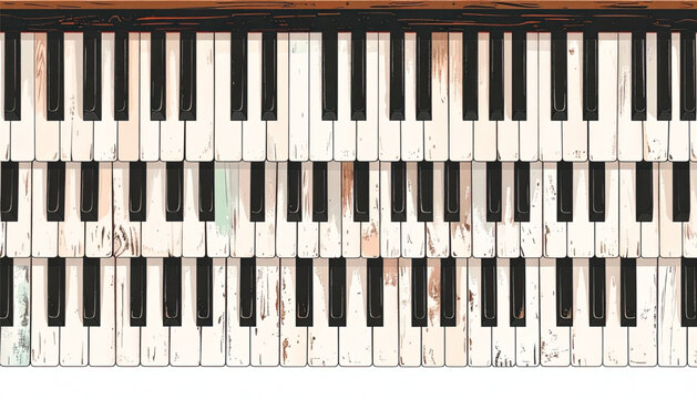 Abstract Piano Keyboard with Textured White and Black Keys, Artistic Musical Illustration