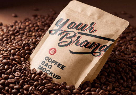 Coffee Stand Up Pouch Packaging Mockup