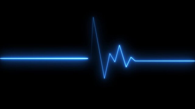 Glowing neon blue color heartbeat rate and pulse line with grid, loop motion animate footage. Motion graphics of neon heartbeat line