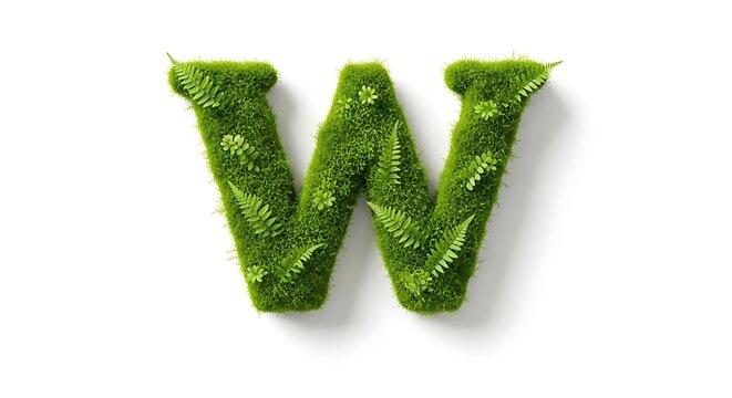 Green Moss Capital letter w Nature Concept 3D Render