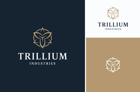 Luxury Trillium Flower Petals Inside a Circle or Three Circular Leaves Similar to Trinity symbol logo design