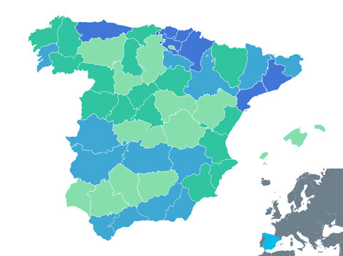 Administrative Map of Spain Provinces with Europe Context Inset